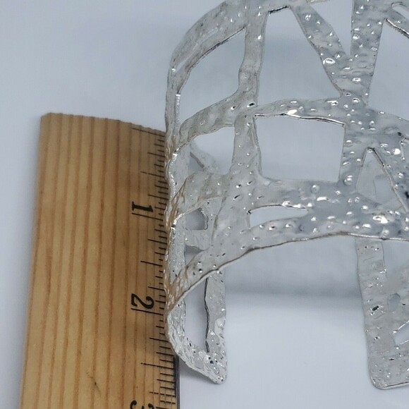 Silver Tone Cuff Bracelet Metal Geometric Cut Outs Heavy Weight Open Work - Picture 5 of 8